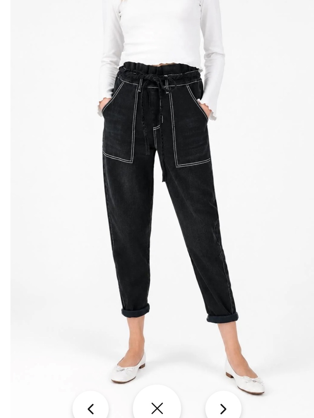 Something Navy 99% Cotton Harlow Paperbag Ankle Denim Jeans White Stitch 2 NWT!